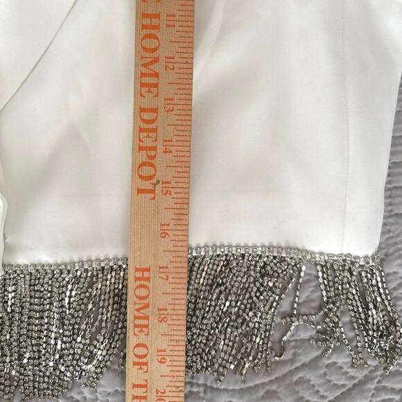 Gianni Bini Anya Rhinestone Fringe Jacket Skort Set 12 White Festival Concert - Picture 7 of 16